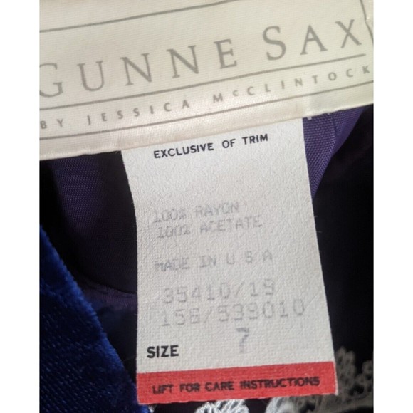 Vtg Gunne Sax Blue Velvet Dress Drop Waist Sailor Collar Lace Edwardian 4 6 USA - Picture 11 of 12